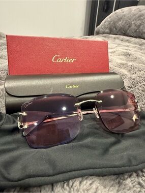 Cartier Rimless Sunglasses with Gradient Lenses and Gold Accents